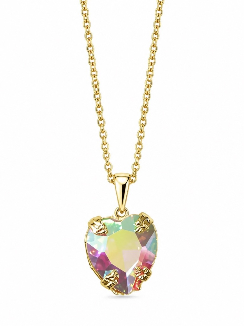AB crystal Heart Pendant Necklace 18k gold plated- Women Jewelry-New